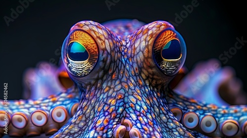 Vibrant octopus with sunglasses in psychedelic oceanic environment  whimsical marine life art
