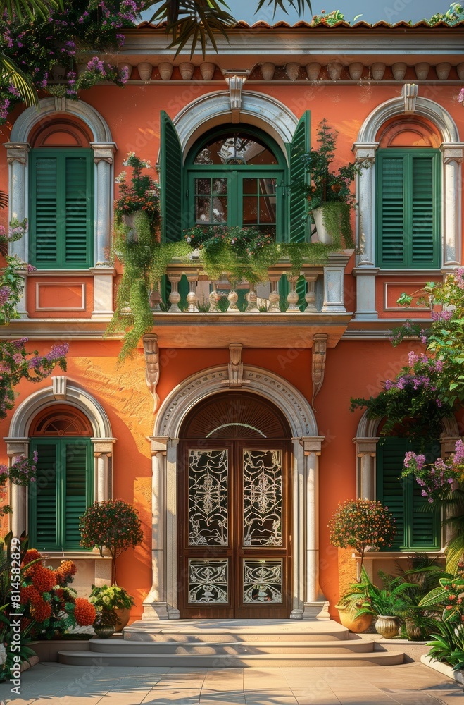 beautiful old home with orange walls with green shutters beautiful old home with orange walls with green shutters