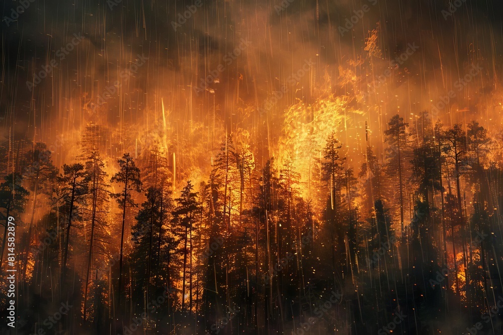 forest fire in the rain dramatic natural phenomenon aigenerated wallpaper