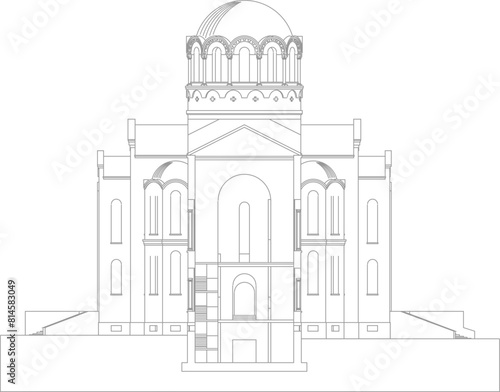 vector illustration, sketch, design, architectural engineering drawing, section of the holy Christian church with old classic vintage details