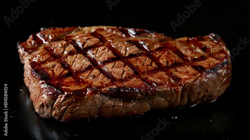 Detailed image of a medium sirloin steak, highlighting the perfect doneness and juicy texture, shot in a studio setting for clear advertising