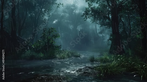 Dense Of Raining Forest Landscape Wallpaper