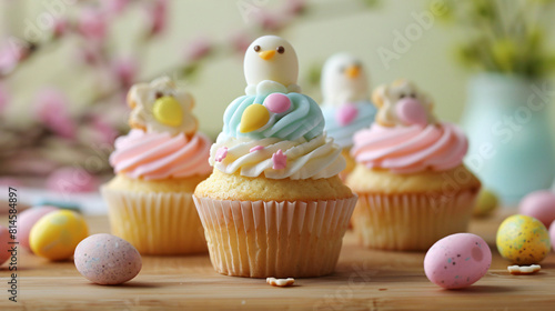 Cupcakes decorated with mini Easter cookies