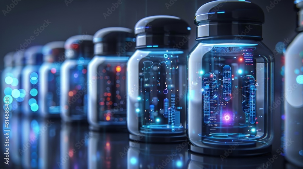 High-tech medicine capsules with embedded sensors on a white background High-tech medicine capsules with embedded sensors on a white background