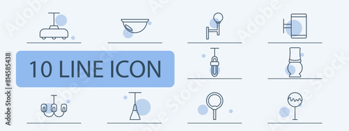 Icon set lamps. Lamps, fixtures, lighting, light, chandelier, lantern, light bulb, illumination, concept, variety, tube, illuminator, glow, luster. Choice concept.