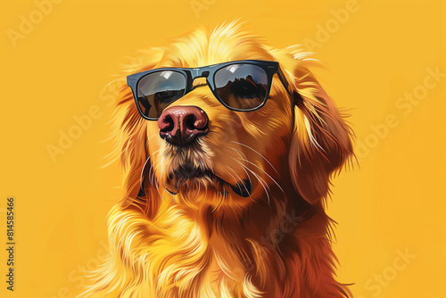 golden retriever wearing sunglass,pixel art