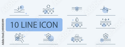 Skin care set icon. Dermis, skin, saggy skin, creams, oils, beauty, Korean cosmetics, epidermal protection, treatment, SPF, sweat, hydration. Appearance care concept.