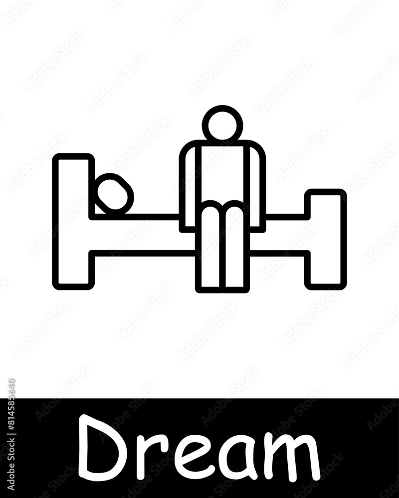 Dream set icon. Slumber, repose, bed, alarm clock, dream catcher, Z, snoring, melatonin, pillow, tablets, pills, sleep cap, lamp, man on doss. Sleep concept. Dream set icon. Slumber, repose, bed, alarm clock, dream catcher, Z, snoring, melatonin, pillow, tablets, pills, sleep cap, lamp, man on doss. Sleep concept.