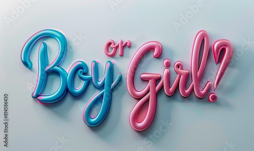 Boy or girl. Gender reveal illustration. Inspirational modern calligraphy lettering with painted blue and pink splashes. Template typography for party invitation, banner, poster. photo