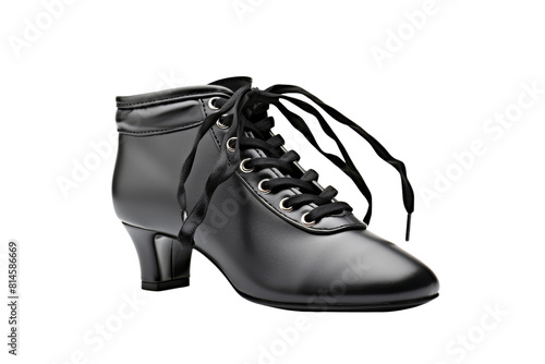 A black lace up shoe with a black lace