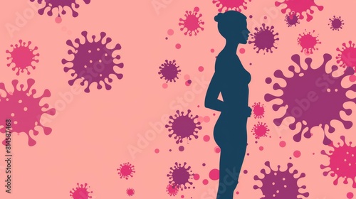Immune system defense illustration a person shielded by various virus and bacteria forms.