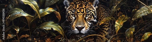 Amidst the undergrowth, the jaguar commands the Amazon with stealth and precision. Its silent stalk brings it closer to prey, effortlessly blending into the forest's tapestry of shadows.