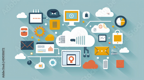 Wallpaper Mural Visual representation of cloud services and technology using various digital icons to depict data storage and communication Torontodigital.ca