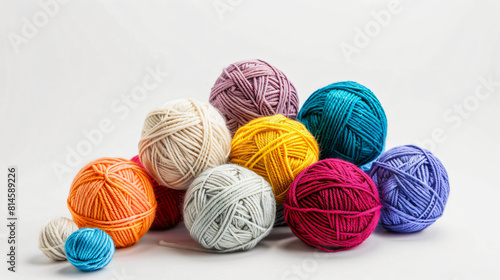 DIFRENT COLOURS OF Balls of yarn on white background