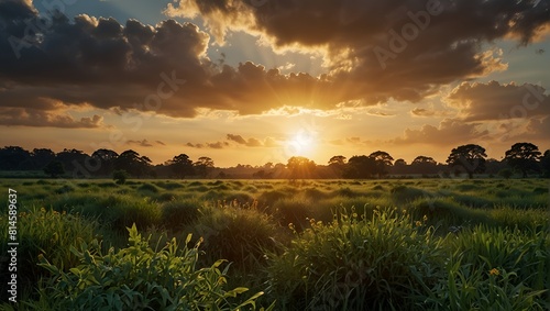 sunset over the greenary photo