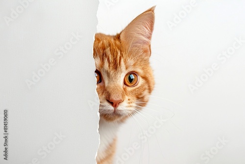 Eine neugierige Katze schaut hinter einer abgebrochenen Kante hervor  photo