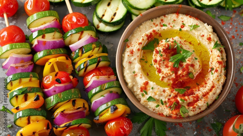 Rainbow Veggie Skewers with Hummus Dip Colorful bell peppers Rainbow Veggie Skewers with Hummus Dip Colorful bell peppers