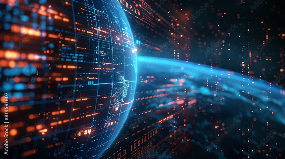 Hacking interface with a background of missile launch codes and a digital earth, cybersecurity in global defense Hacking interface with a background of missile launch codes and a digital earth, cybersecurity in global defense