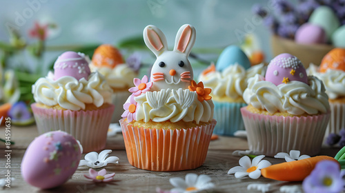 Easter cupcakes with bunny eggs flowers