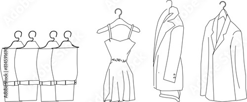 vector illustration sketch design drawing of clothes on a hanger for a fashion shop window mannequin