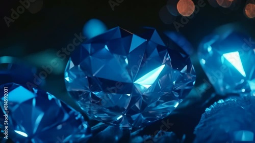 Wallpaper Mural A close up of four blue diamonds. The diamonds are all different sizes and are set in a black background. The blue color of the diamonds is very bright and stands out against the dark background Torontodigital.ca