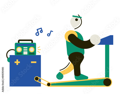 Tape recorder is powered by the treadmill
