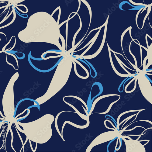 Floral pattern textile tropical bicolor flowers and leaves miniprint. Seamless hand drawing textiles used in handdrawing clothes and fashion style in vectors