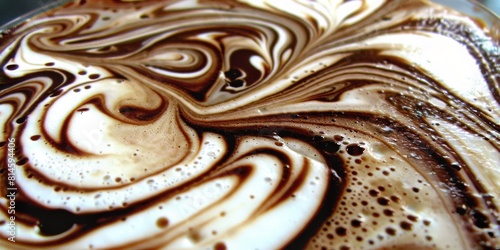 Close-Up of a Creamy Latte with Intricate Swirls of Milk and Coffee, Capturing the Delicious and Artistic Presentation of a Gourmet Beverage, Generative AI