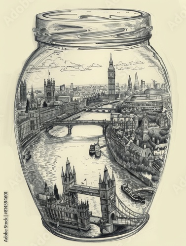 HandDrawn London Cityscape Enclosed in a Vintage Jar A Captivating Display of and Creativity photo