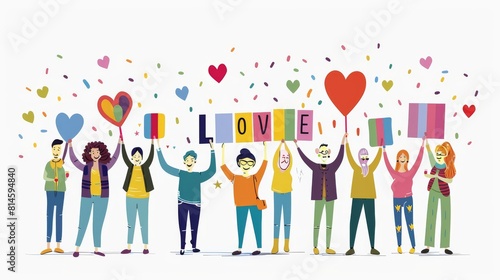 A group of people holding signs that say Love