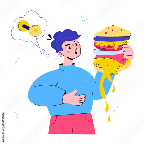 Trendy doodle mini illustration of eating unhealthy 