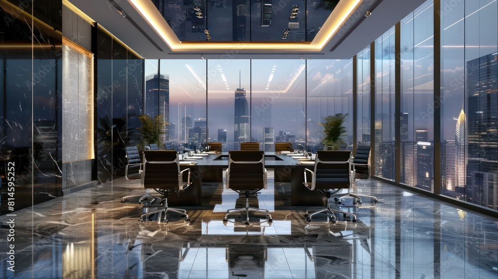 Picture of Conference room in a high-rise office, glass partitions, luxury Stock ...