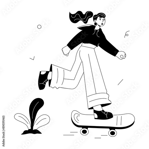Get a glimpse of skateboarding doodle mini illustration 