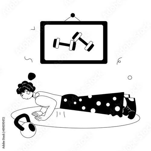 Trendy doodle mini illustration of push ups 
