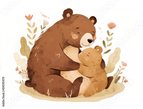 An illustration of mother and baby bear in watercolor style