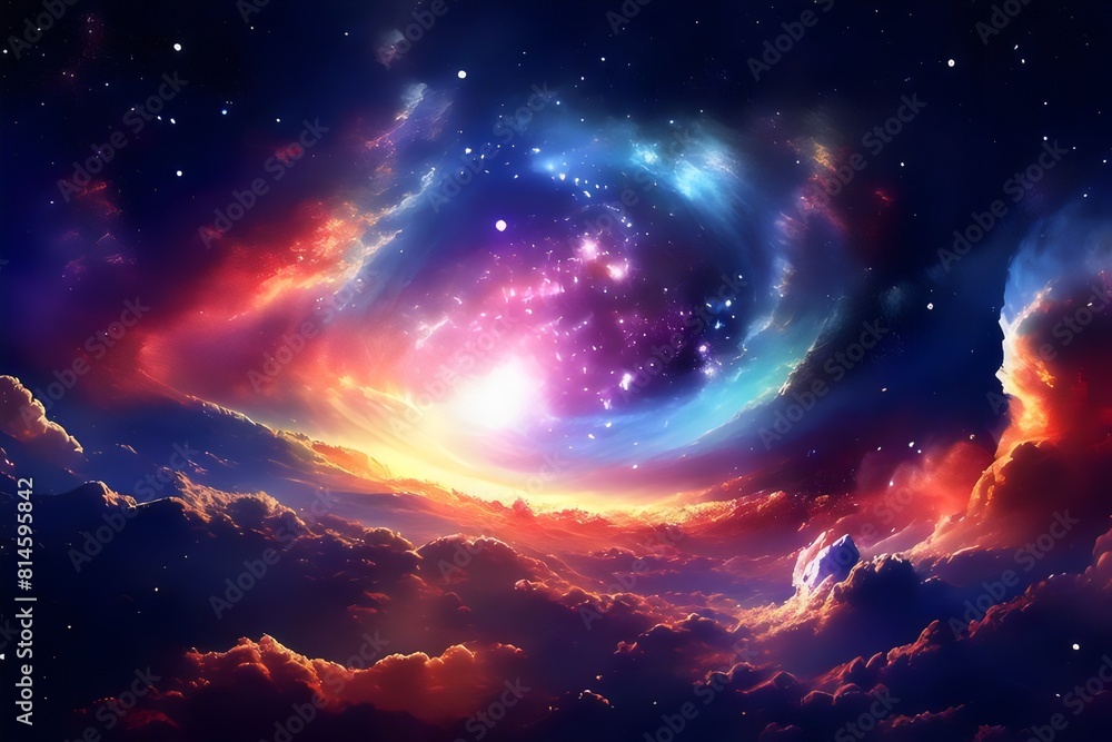 Fototapeta premium Colorful space galaxy cloud nebula. space background with bright Starry night. Supernova background wallpaper. Universe science, astronomy, cosmos, nebula abstract