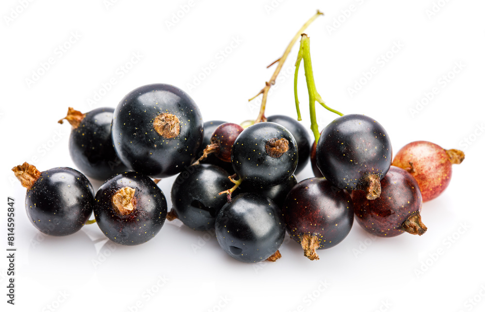 Berries black currant with green leaf. Fresh fruit, isolated on white background. Berries black currant with green leaf. Fresh fruit, isolated on white background.