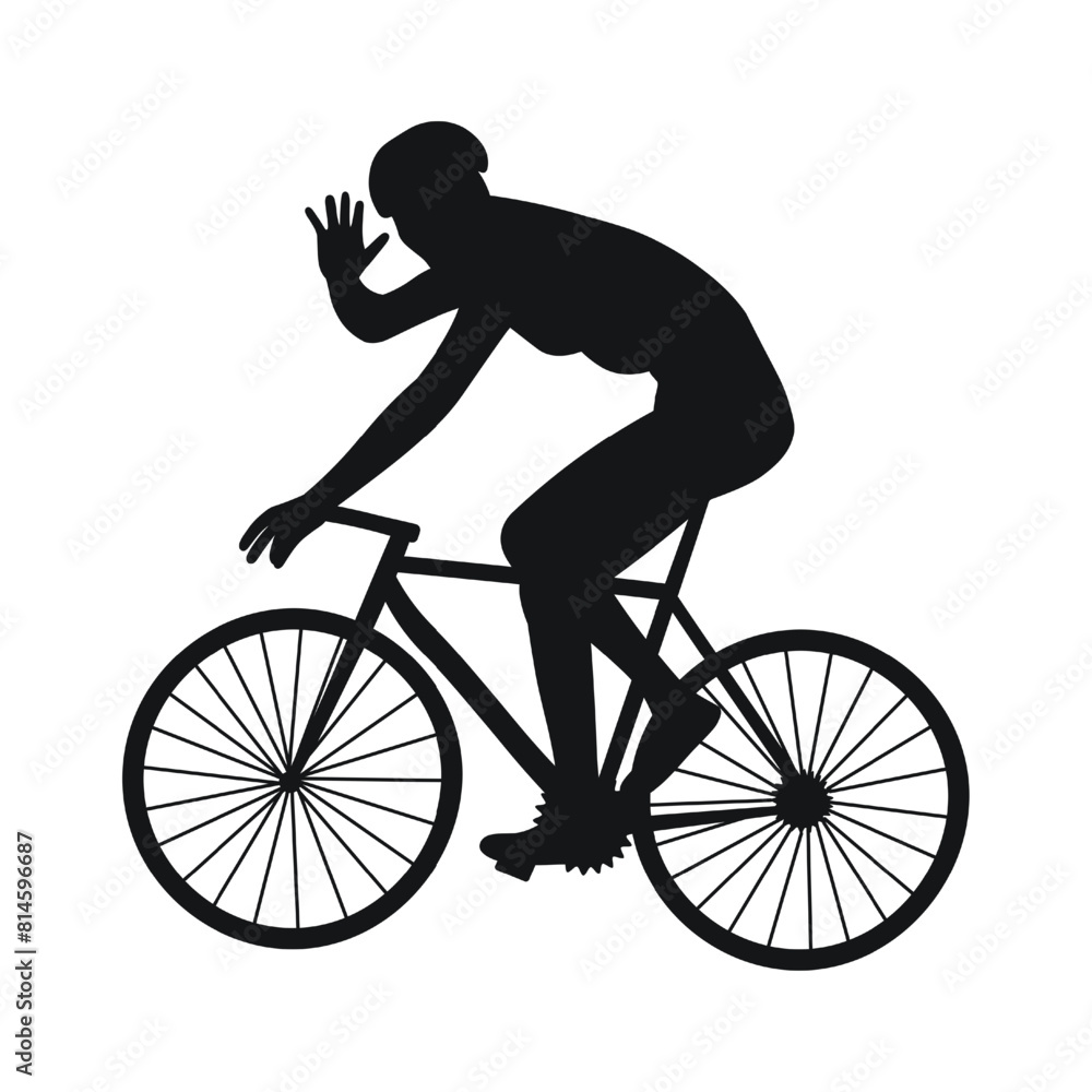 Obraz premium Person riding a bicycle silhouette, cyclist side view