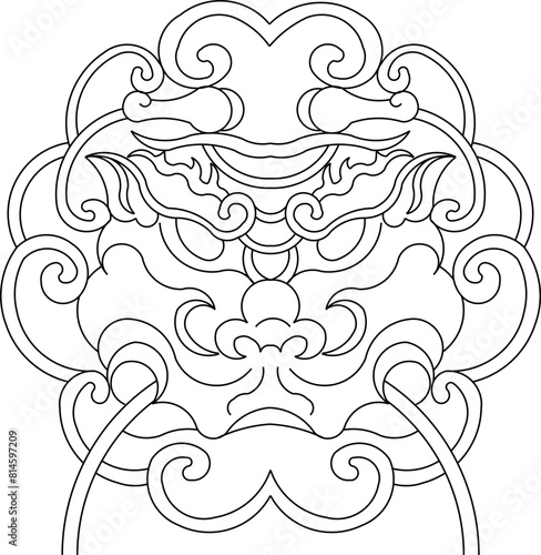 vector illustration of a sketch of a classic vintage lion model door knocker handle design