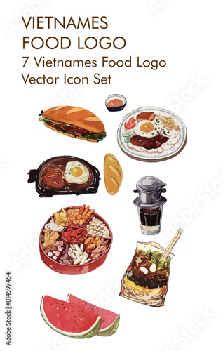 Vietnames food logo vector Icon set