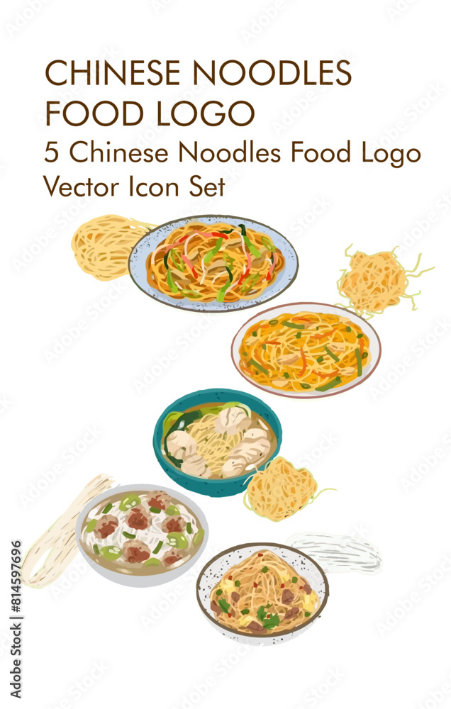 Chinese noodles food vector Icon set