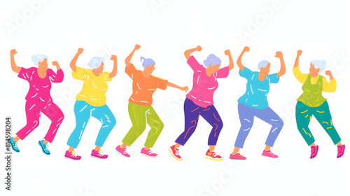 An elderly person participating in a group exercise class at a senior center to stay fit and healthy isolated on white background  pop-art  png 