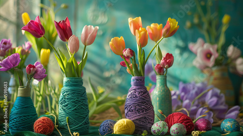 Fresh tulips handmade yarn wrapped bottles #814598683