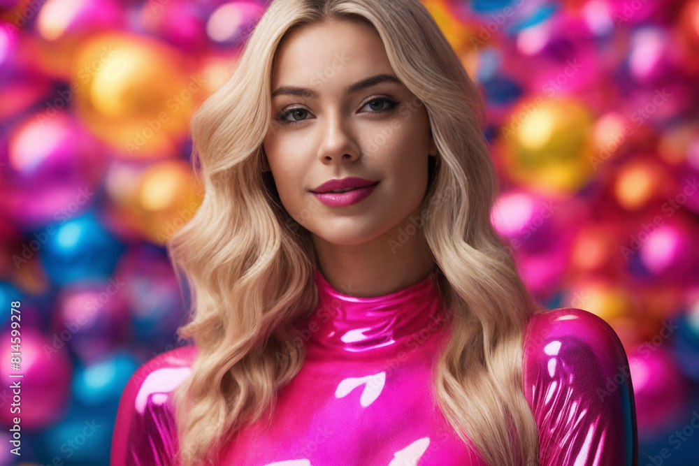 High Fashion model girl in colorful bright neon lights on colourful vivid background High Fashion model girl in colorful bright neon lights on colourful vivid background