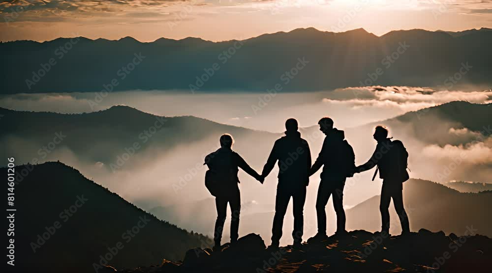 Alpinista ayuda a su compañero de equipo a escalar la cima