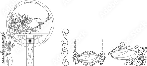 vector illustration sketch design drawing classic ethnic decoration vintage dressing table mirror