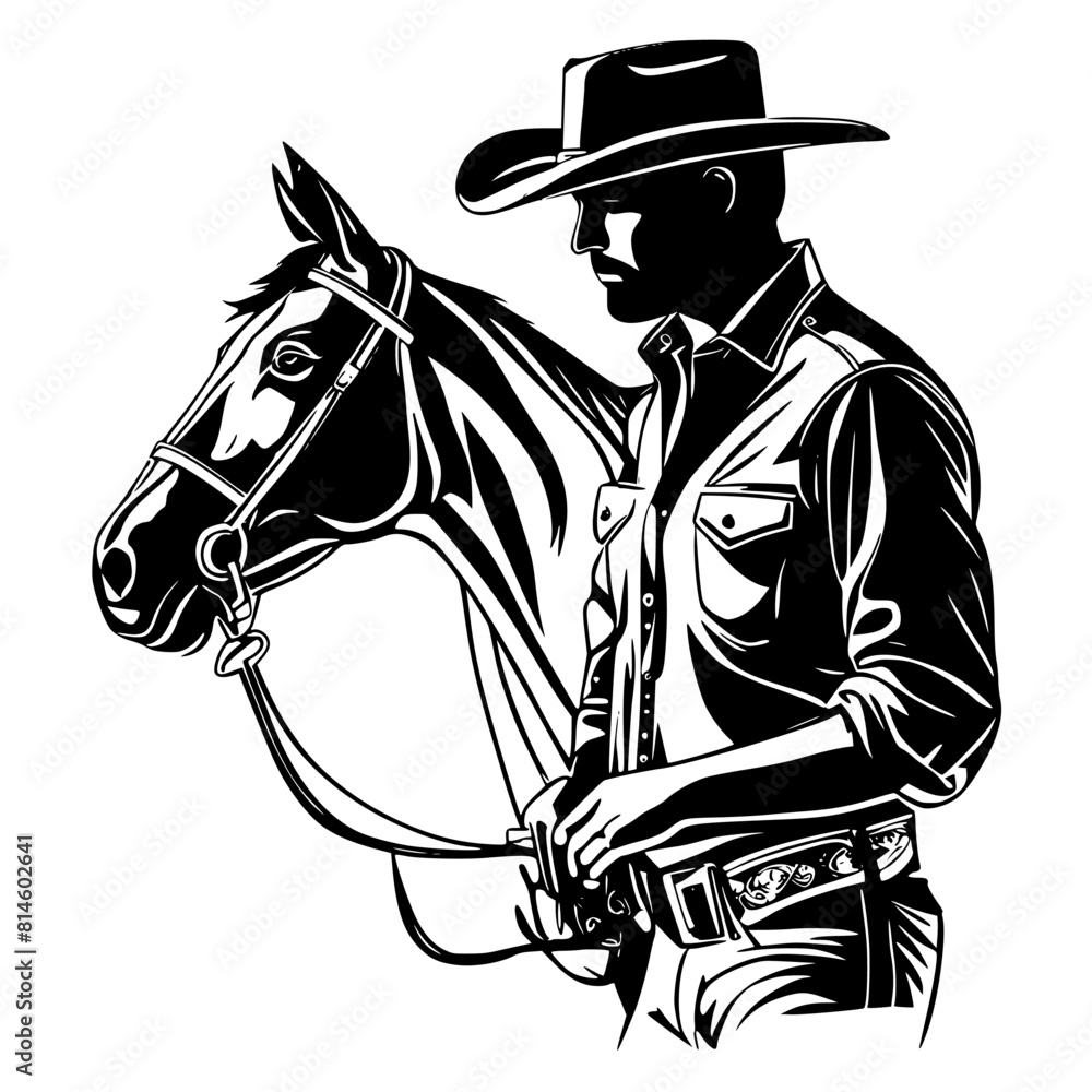 Vector illustration of a male riding a horse wearing a cowboy hat Vector illustration of a male riding a horse wearing a cowboy hat