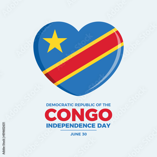 Free Download Congo Independence Day poster vector illustration. Congolese flag in heart shape icon. Flag of the Democratic Republic of the Congo symbol. Template for background, banner, card. June 30 - GFXLoad