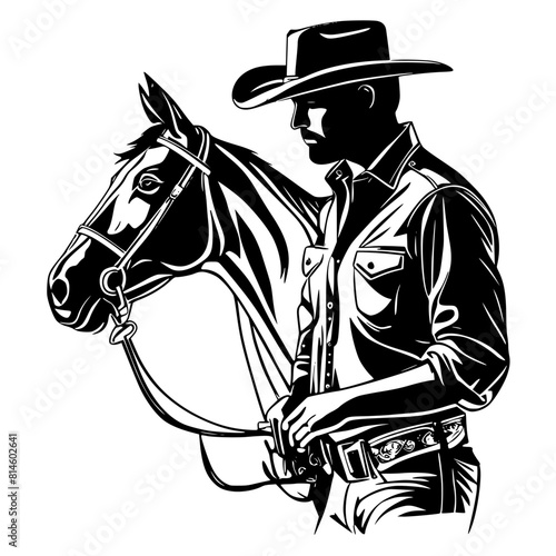 Vector illustration of a male riding a horse wearing a cowboy hat