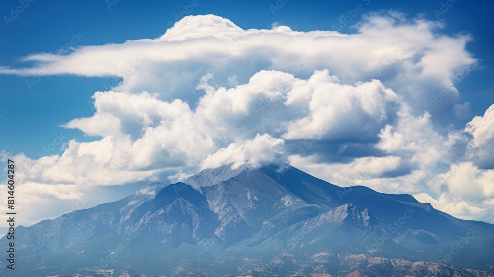 Mountain landscape with clouds and blue sky. Panoramic view